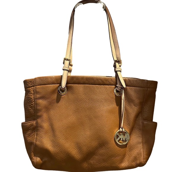 Michael Kors Handbags - Michael Kors Bedford Brown‎ Pebbled Leather Tote Bag Gold Hardware MK Logo